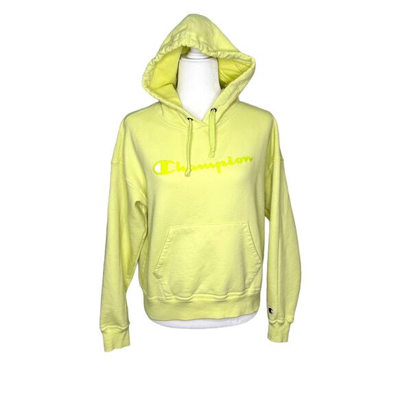 Champion Neon Yellow Green Hooded Sweatshirt Small - Picture 1 of 8